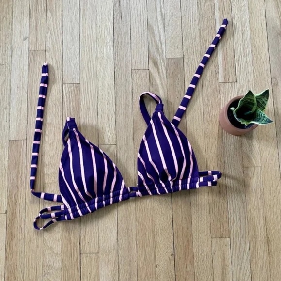 Cupshe Purple Pink Stripe & Floral Mid-Waisted Bikini Set - Size M - Picture 3 of 11